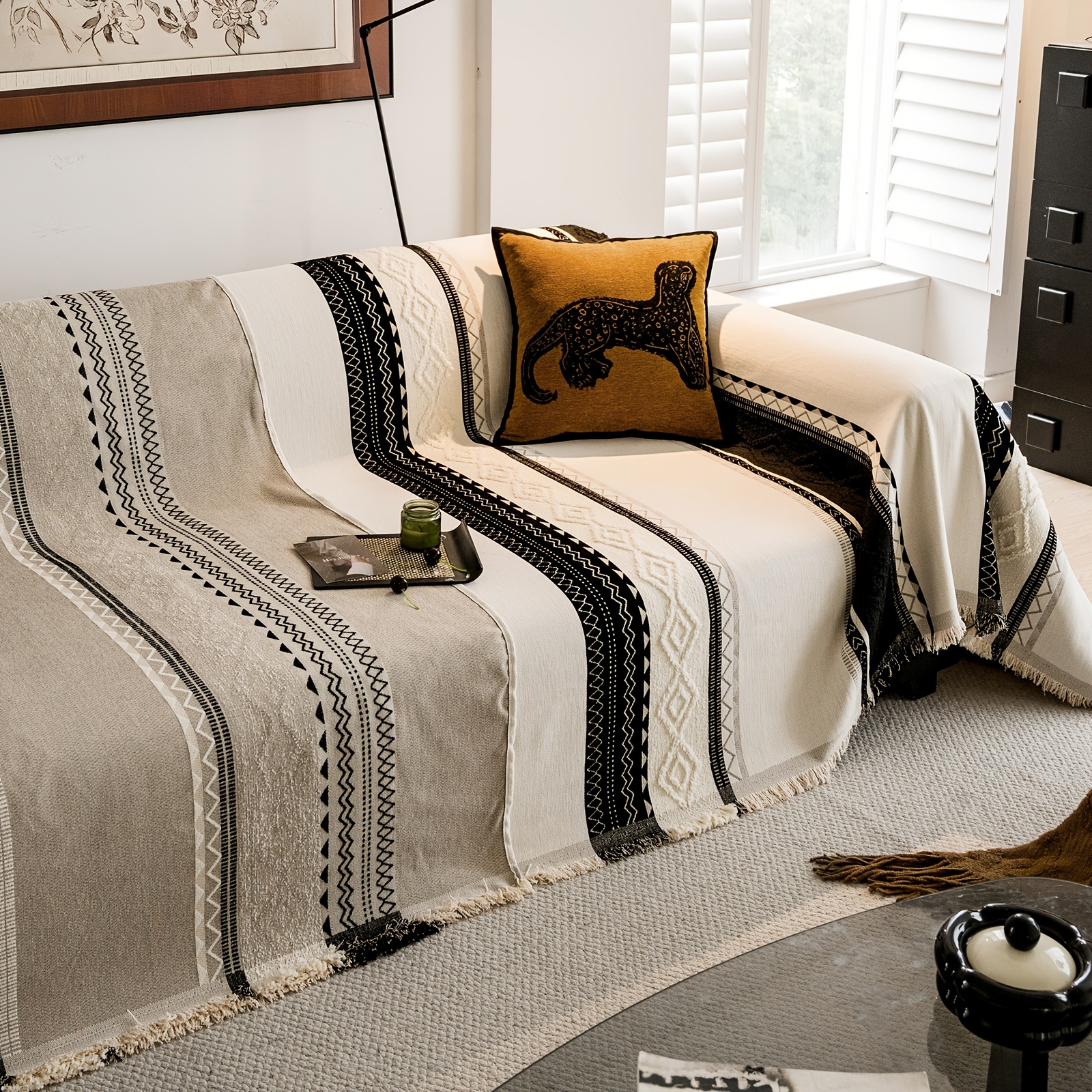 Wilderness Chenille & Faux Fur Blend Sofa Throw, Bohemian Style