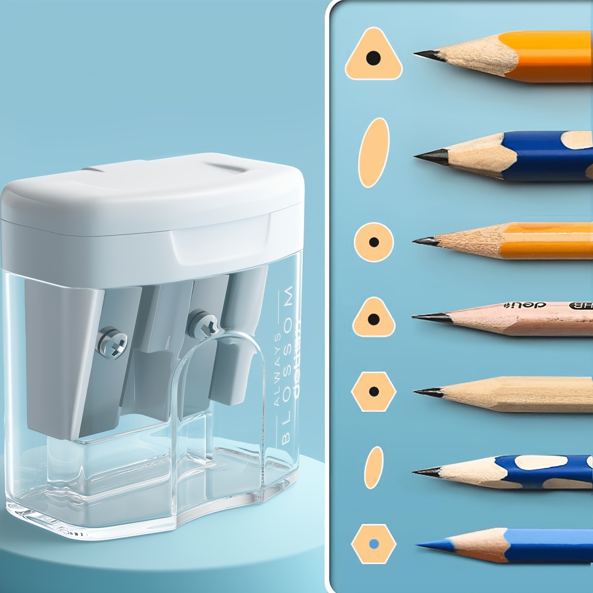 

Effortless, Compact Dual-slot Pencil Sharpener With Transparent Large Capacity - Portable, No Battery Needed For Students & Supplies