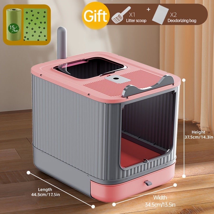 TEMU 4 In 1 Extra-large Cat Litter Box With Front-loading Drawer, Top Cover, Fully Enclosed Double Door, Poop Trash Bag, Long-lasting Odor-blocking