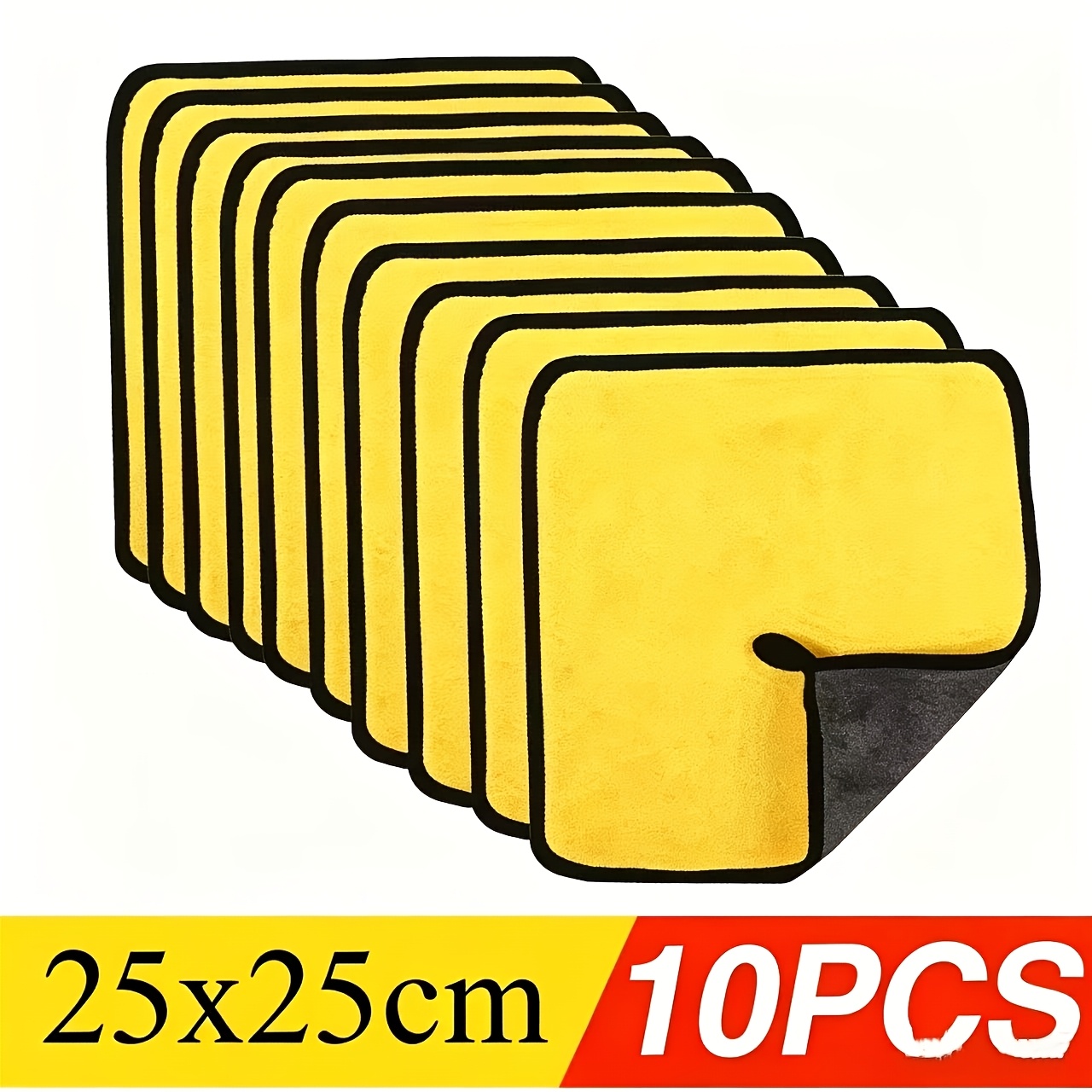 TEMU 10pcs Thick Fiber Car Cleaning Cloth, Yellow And Black Double-sided, Absorption And Quick Drying, , Durable And Stackable, Versatile, Suitable