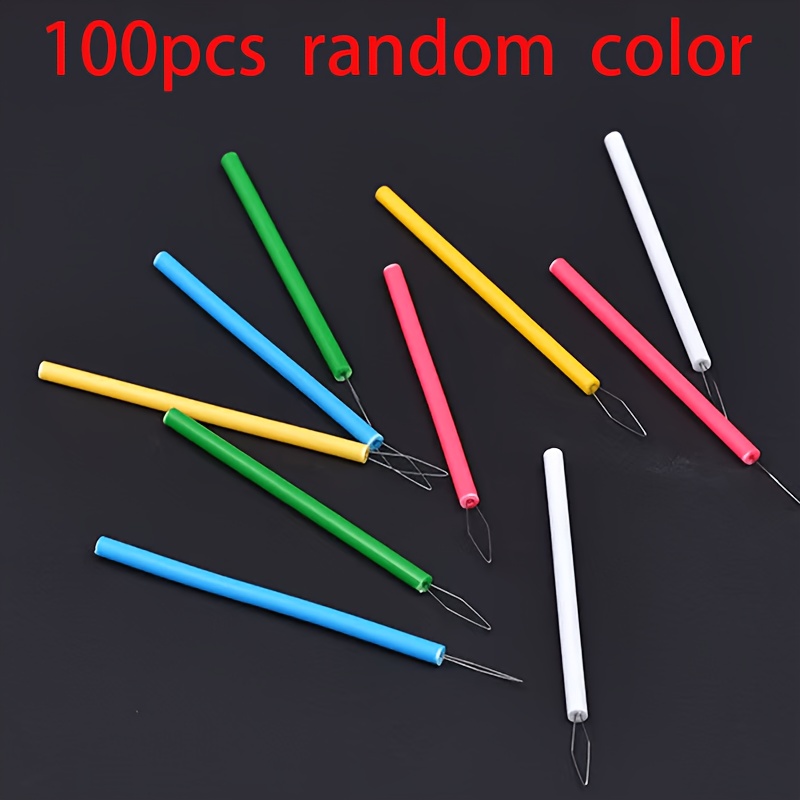 TEMU 100pcs Colored Plastic Needle Threaders (random Color) - Cylindrical Threading Tools, Diy Sewing Accessories, Convenient Needle Threaders, Ideal