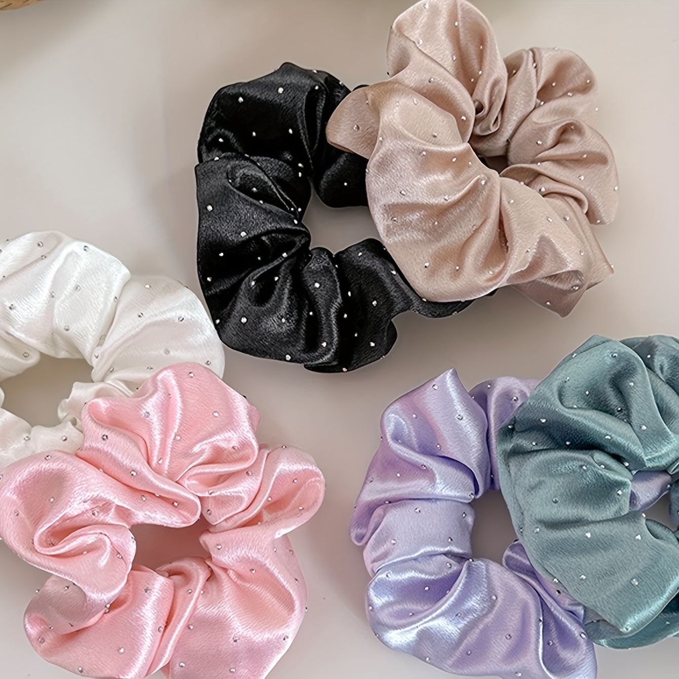TEMU Lot de 6 anneaux à cheveux tendance à strass de couleur unie pour femme, accessoires pour cheveux de soirée