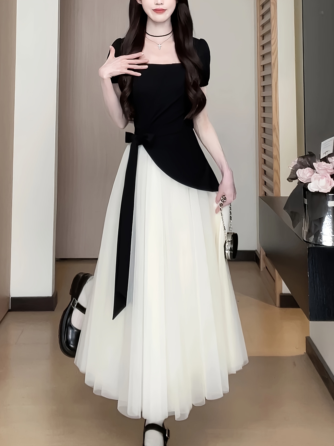 Semi Formal Black And White Party Frock White Strapless Party Dress-Black  Lace, image size:800x1067