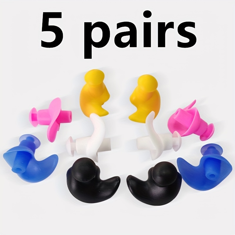 

5 Pairs Silicone Swim Earplugs Set - Reusable, Surfing & Water Sports - Comfortable Sleep Earplugs In Black, Pink, Blue, Yellow, White