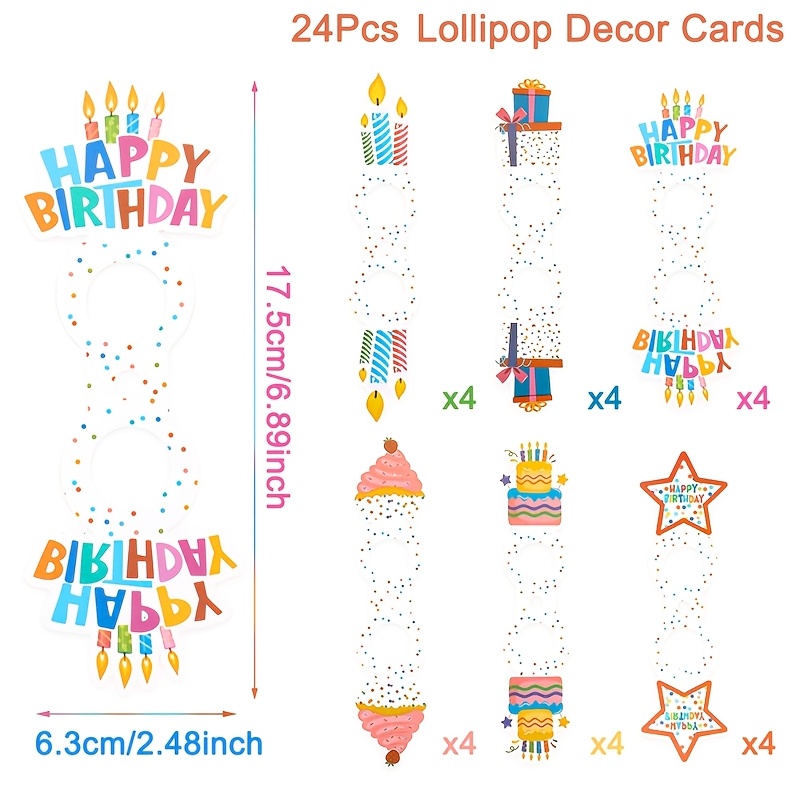 Image of 24pcs Birthday Lollipop Holder Cards, Cartoon Colorful Dots Cake Pattern Happy Birthday Lollipop Decoration Holder Paper Cards, Birthday Party Favor Decorations, Birthday Party Supplies