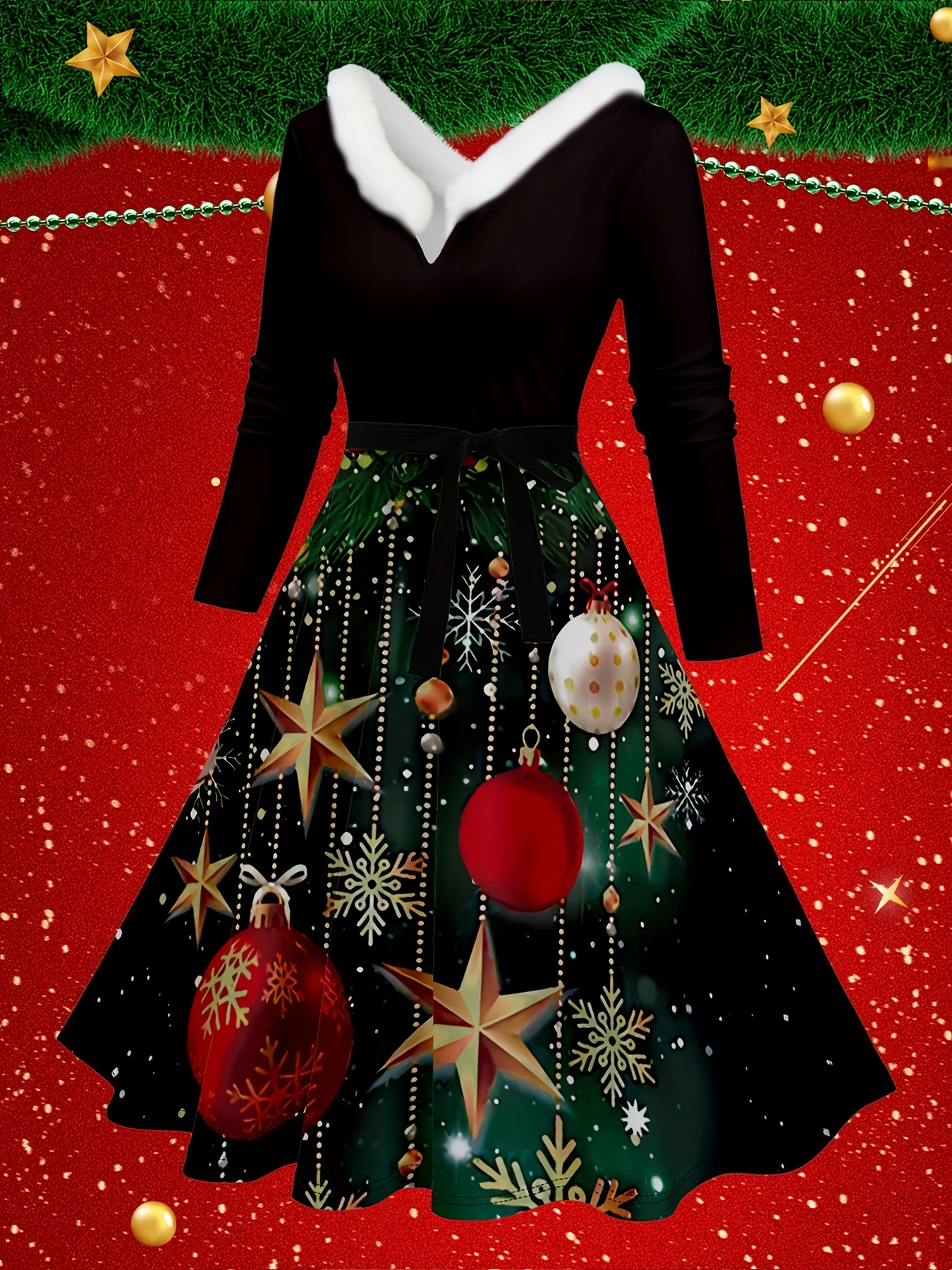 womens elegant vintage christmas party dress lights - Temu
