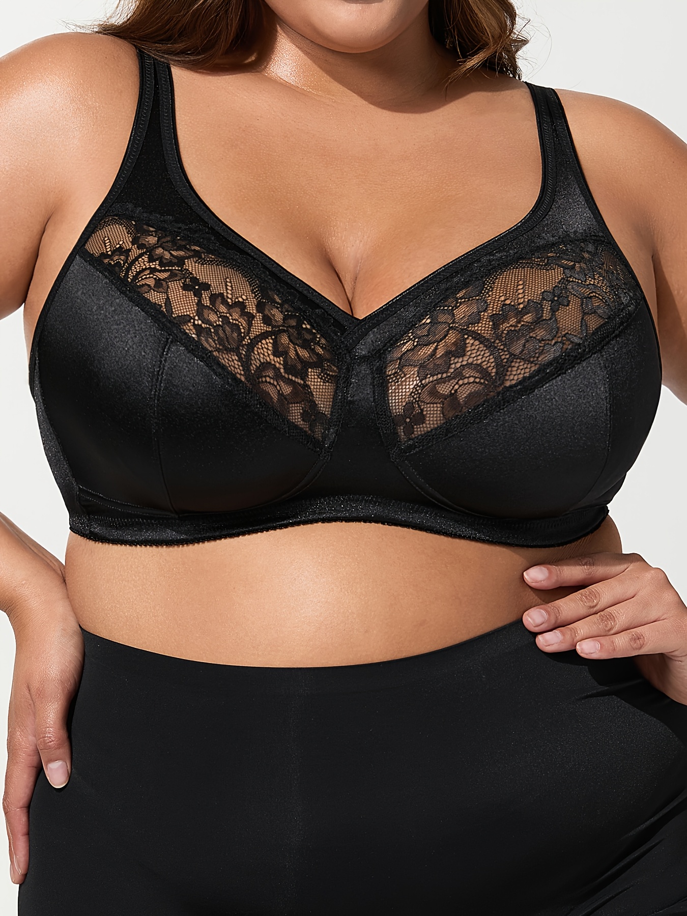 Elegant Plus-Size Women'S Breathable Lace Trim Bralette - Wireless, No-Pad Design with Medium Stretch, Perfect for Casual Attire, Everyday Bra|Elegant Lingerie|Breathable Fabric, Lingerie Accessories