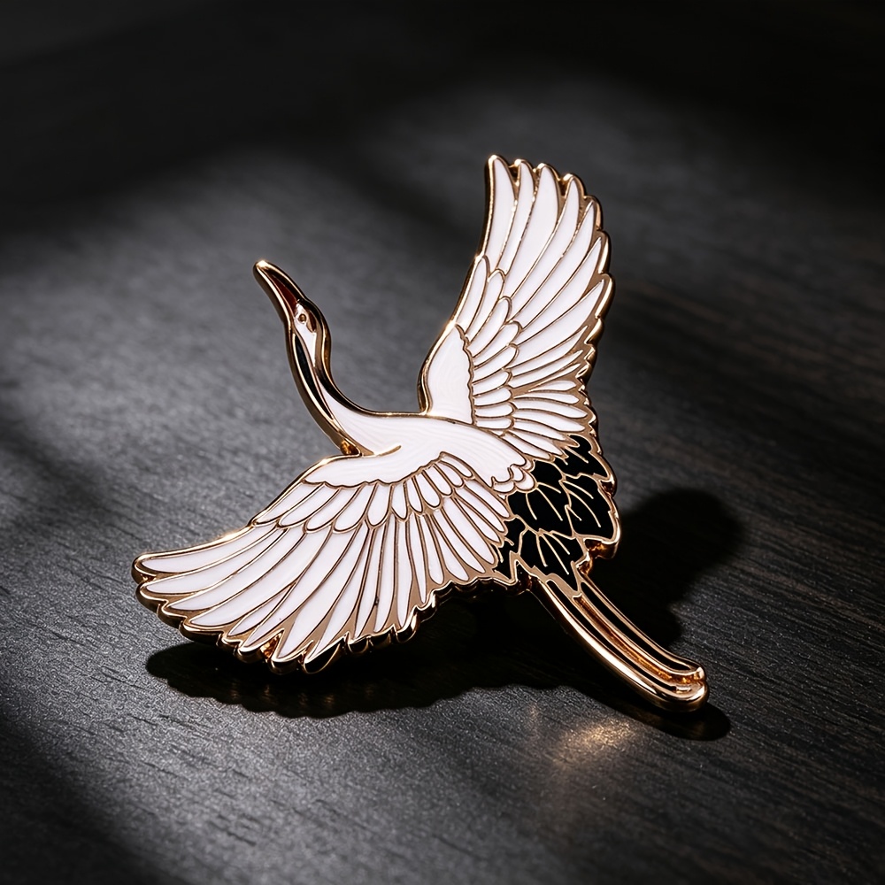 TEMU 1pc Flying Red Crane Brooch, Chinese Style Ancient Emblem Accessory, Vintage Artistic Brooch, Jacket Canvas Packaging Decorative Brooch, Ideal