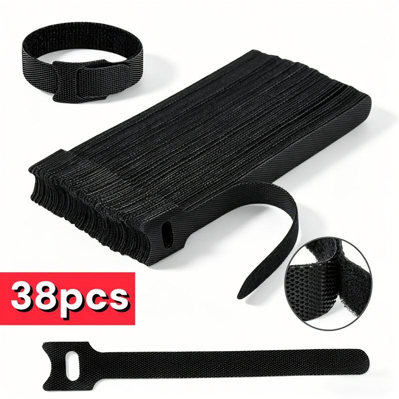 TEMU 38pcs Attaches de câble en nylon noir, sangles de gestion des fils, organisateur de câbles d'alimentation et de données pour écouteurs,