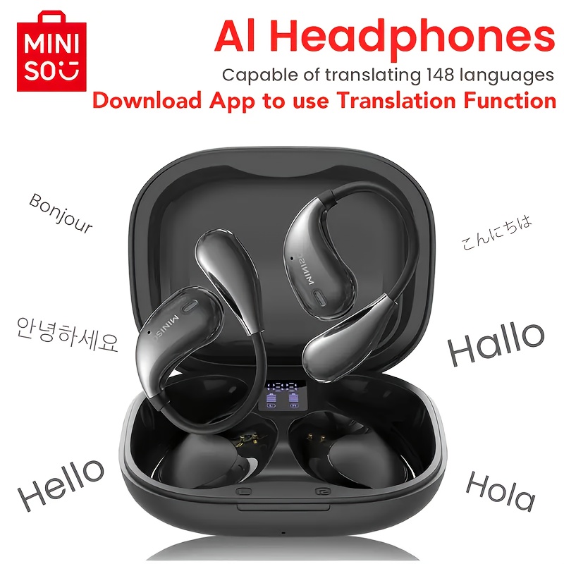 Image of Miniso X33 Ai Translation Wireless Earbuds 135 Languages 5.3mm Driver Noise Cancellation Hifi Back Rechargeable With Digital Display Fitness Daily Use
