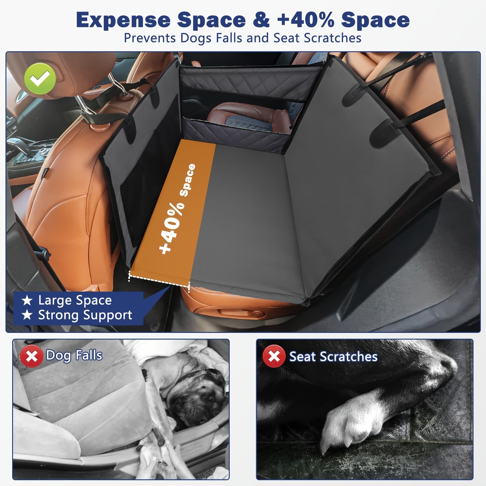 [Luxury Dog Car Seat] Waterproof, Spacious Luxury Dog Car Seat Extender | Comfortable Hammock with Storage Bag, Suitable for Medium to Large Dogs | Durable Pet Travel Cover, Easy to Install, Machine Washable