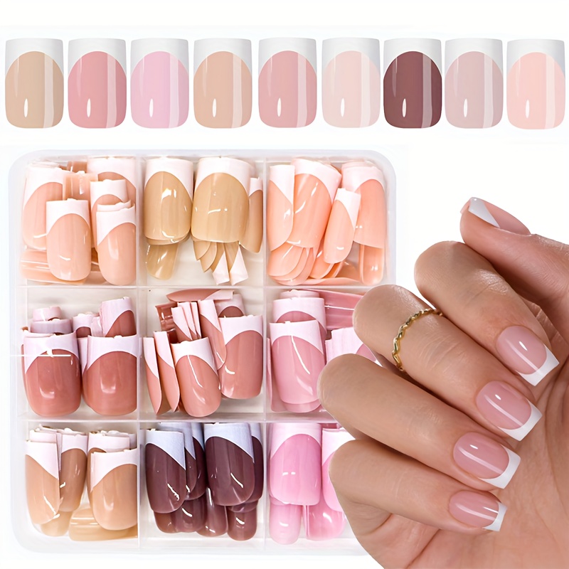 Image of 252pcs Of Glossy French Nails In Pink, Nude, And Multicolor, Full Cover Artificial French Nail Tips, Extended Gel Nail Tips, Nail Art Gifts, In 14 Sizes