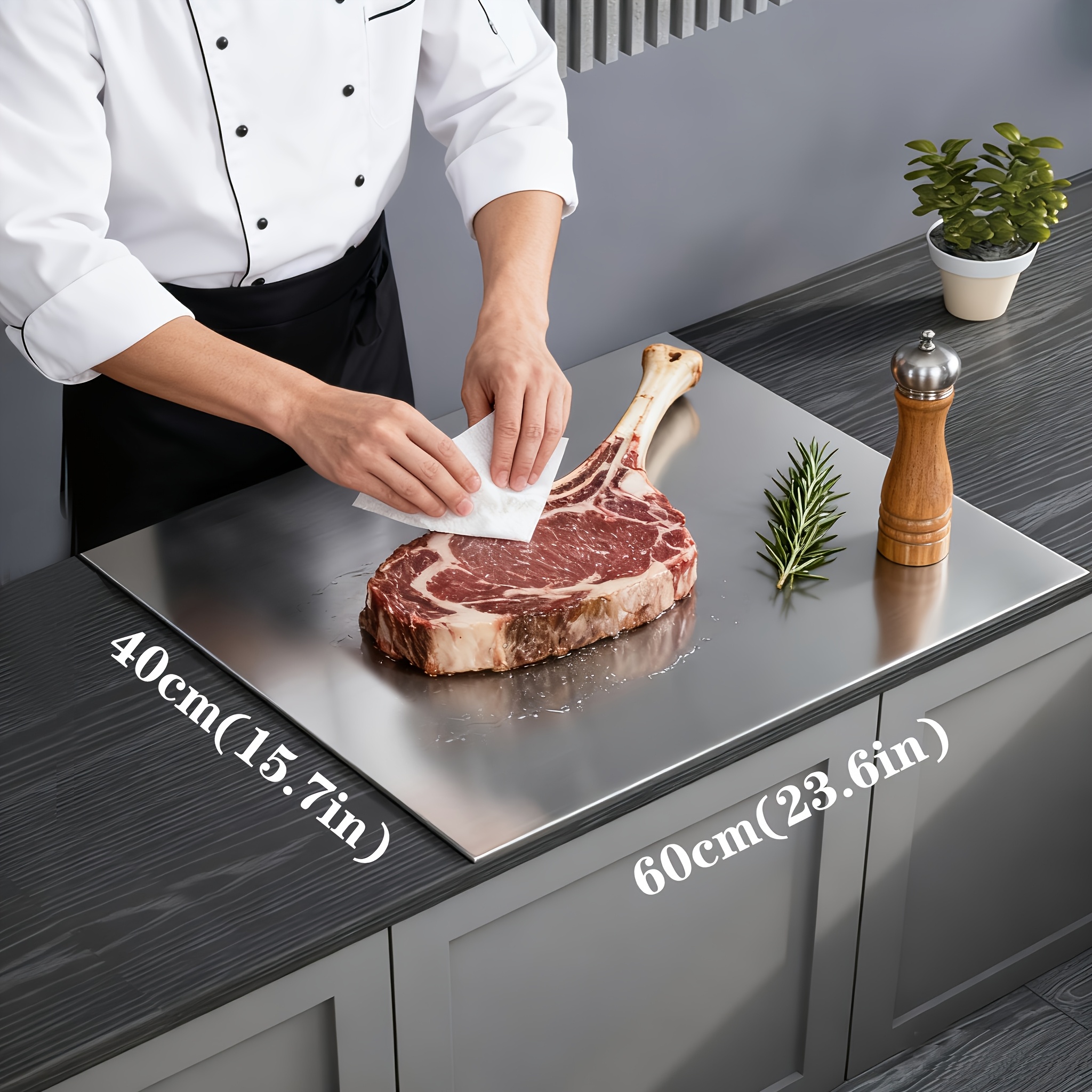 Image of 304 Titanium Grade Stainless Steel Heavy-duty Cutting Board | Durable, Non-slip, Dishwasher Safe, Countertop Protection, Multiple Sizes And Portable Options, Ideal For Kitchen, Baking, And Camping