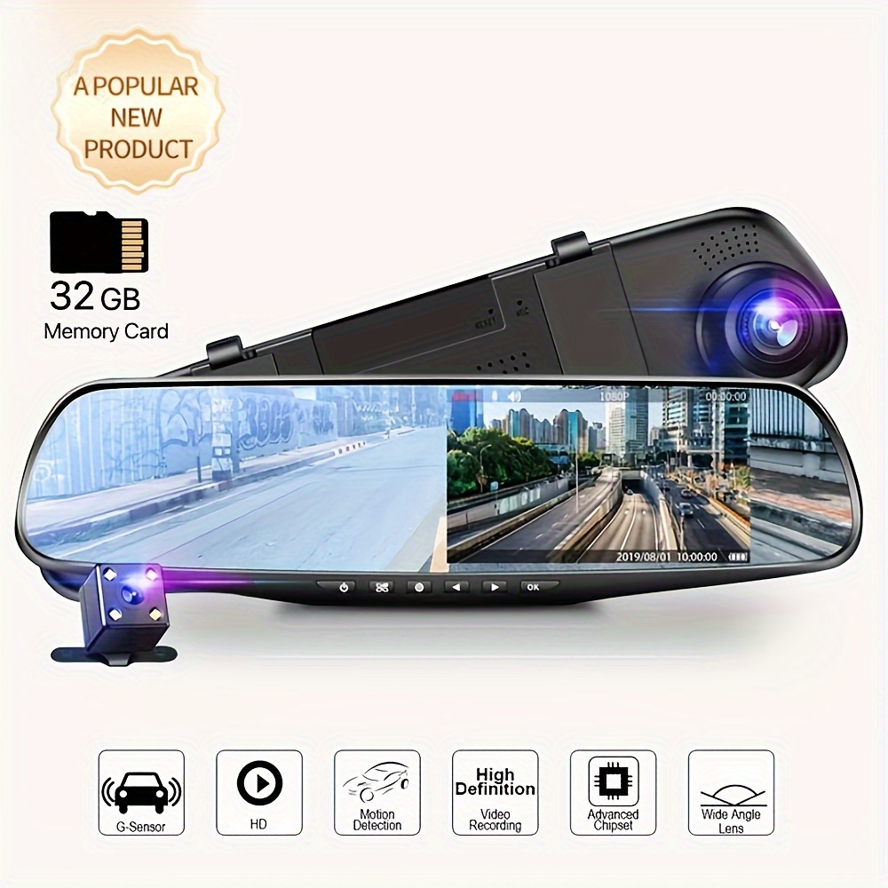 TEMU Car Driving Recorder, Car Front And Rear Dual Lens Recording Reverse Image, Hd Night Vision Wide Angle Installation Simple Rearview Mirror