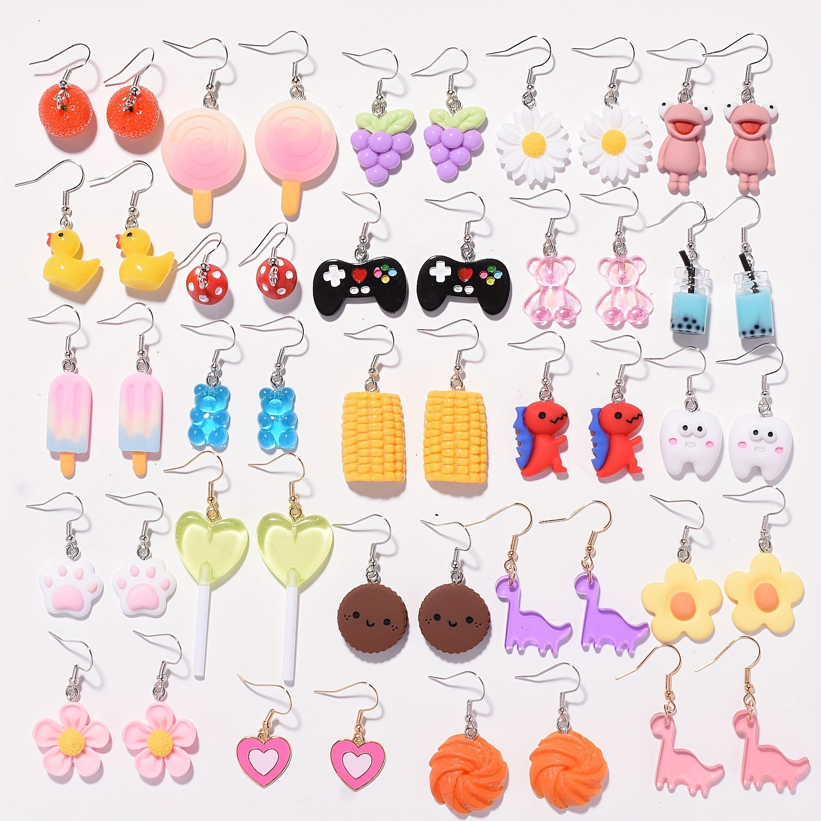 

48pcs Fashion And Cute Cartoon Beads Pendant Earrings, Versatile And Easy-to-wear, Combine Well With Any Outfit