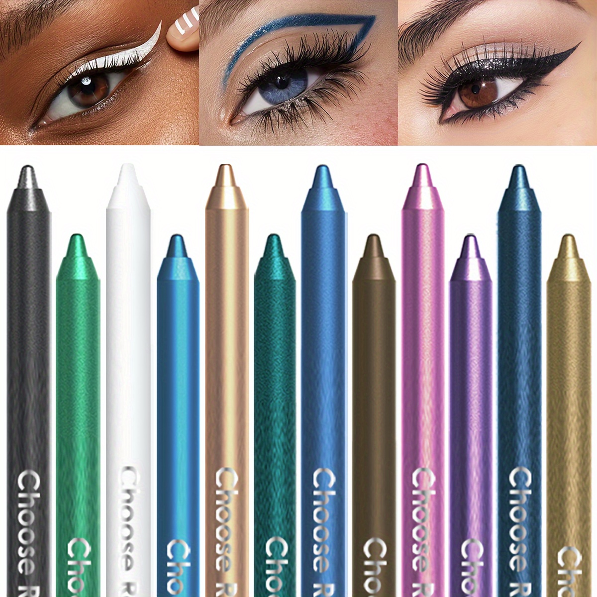 

12 Colors Set Glitter & Shimmer Eyeliner Stick Pack - Long-wearing Blue Tone Eyeliner Pencil With Smooth Application - Versatile Eyeshadow Effect, Easy Spread Eyeliner Stick Set
