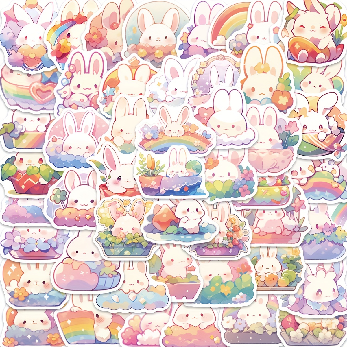 

50pcs Cartoon Easter Egg Bunny Vinyl Stickers, Waterproof, Reusable, And Removable Decals For Scrapbooking, Journaling, Laptops, Phones, And More, Diy & Decoration Accessories