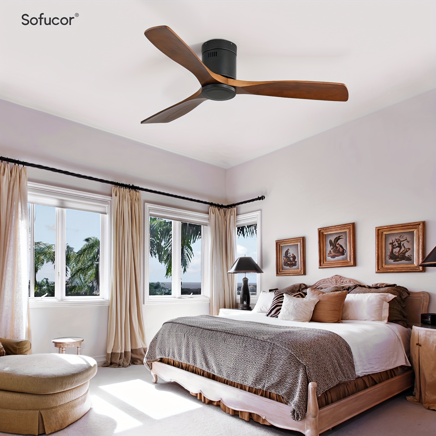 

Sofucor Flush Mount Ceiling Fan Low Profile Ceiling Fan With Remote Control 52 Inch Outdoor Ceiling Fan 3 Reversible Wood Blades Noiseless With Timer