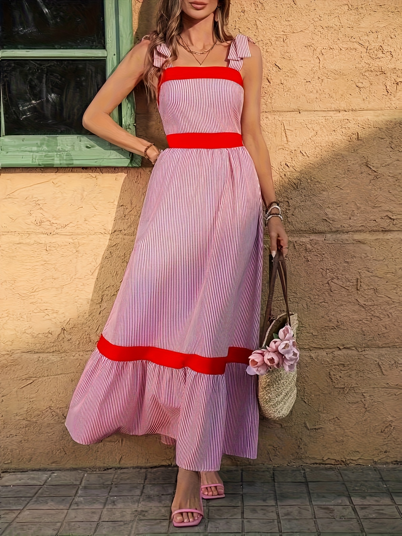open lace back dress Red & Pink Contrast V-Neck Mini Dress - All Dresses main image 1