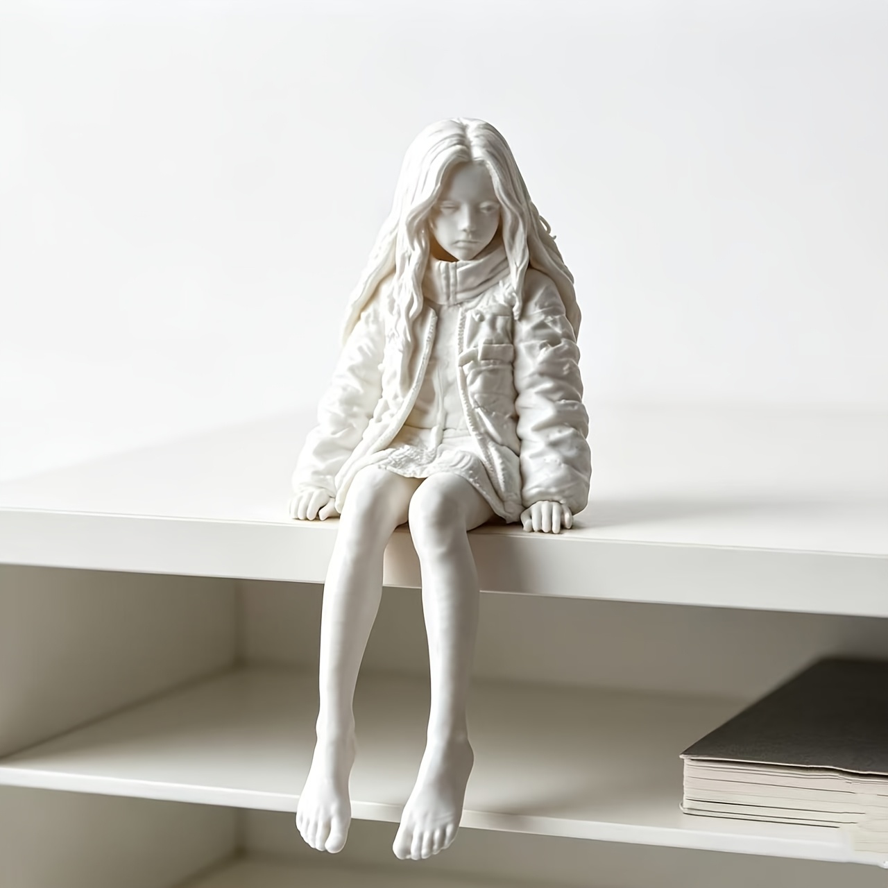 TEMU 무광 화이트 소녀 침대에 앉은 조각상, 모던 홈 데스크탑 미적 취향 틈새 아트 장식품
