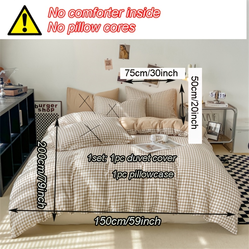 2/3pcs/set Easy Small Checkered Washed Duvet Cover Set