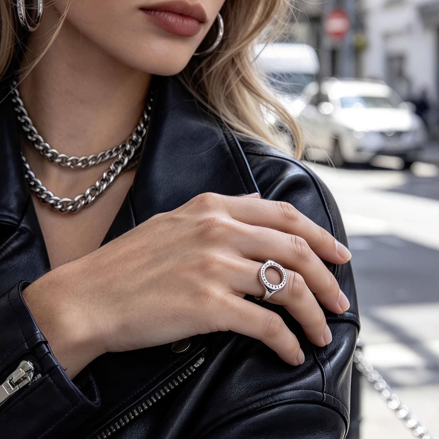 Engraved Hollow Round Open Statement Ring, Adjustable