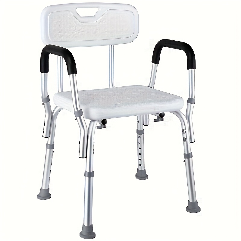 Adjustable Shower Chair With Backrest And Armrests, Height Adjustable From 39-52cm, Portable Bathroom Stool With Non-slip Design, Suitable For Adults, And Disabled, Weight Capacity 136 Kg