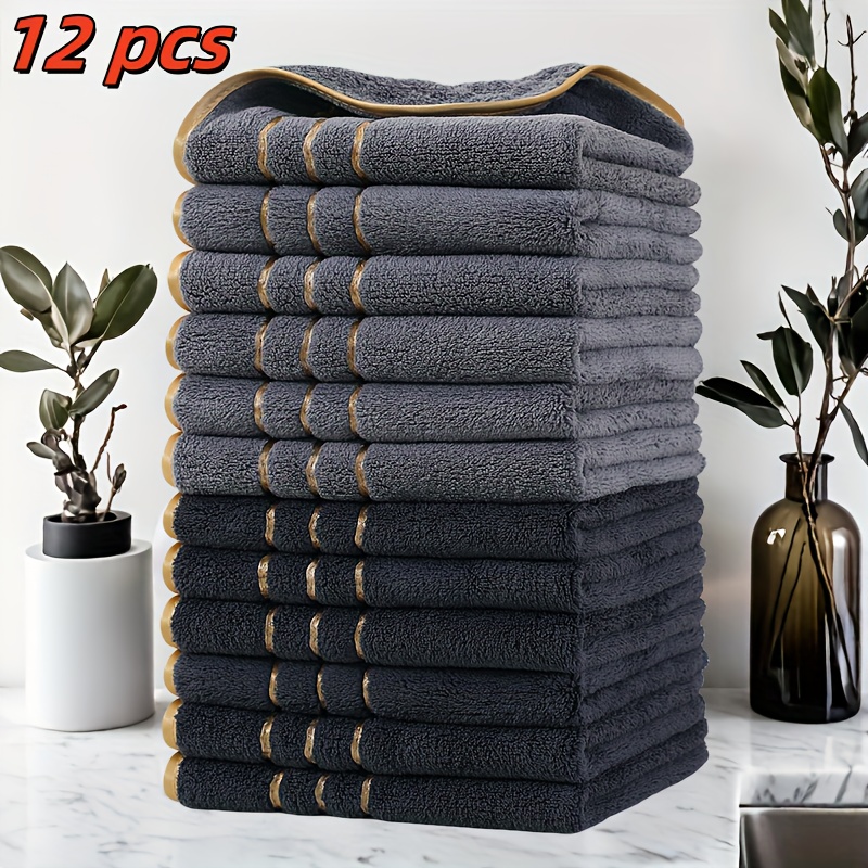 TEMU 12pcs Set Of Square Towels, 35cm X 35cm Wide Striped Large Washcloth Covers With Ultra-high Cost Performance, Super Absorbent, Stain Removal And