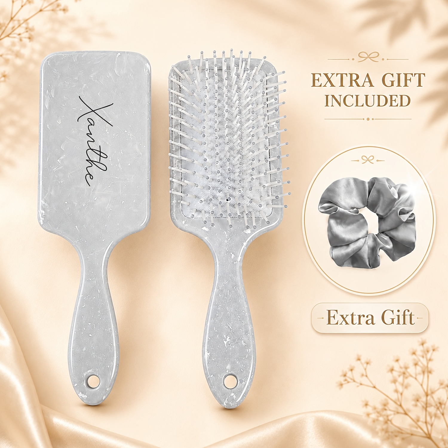 1pc Personalized Air Cushion Hair Brush, Large Square Detangling & Scalp Massage Brush For , Pink, Yellow & Gray Marble Design, Travel Hair Care Gift For Sisters &