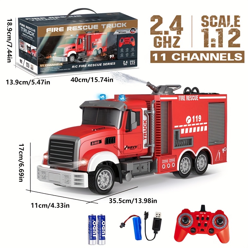 Remote Control Fire Truck, Water Cannon Fire Truck, RC Construction Truck Toys - 180° Spray Function, Auto Demonstration, with Battery, Birthday Gift for Boys And Girls Over 6-12 Years Old