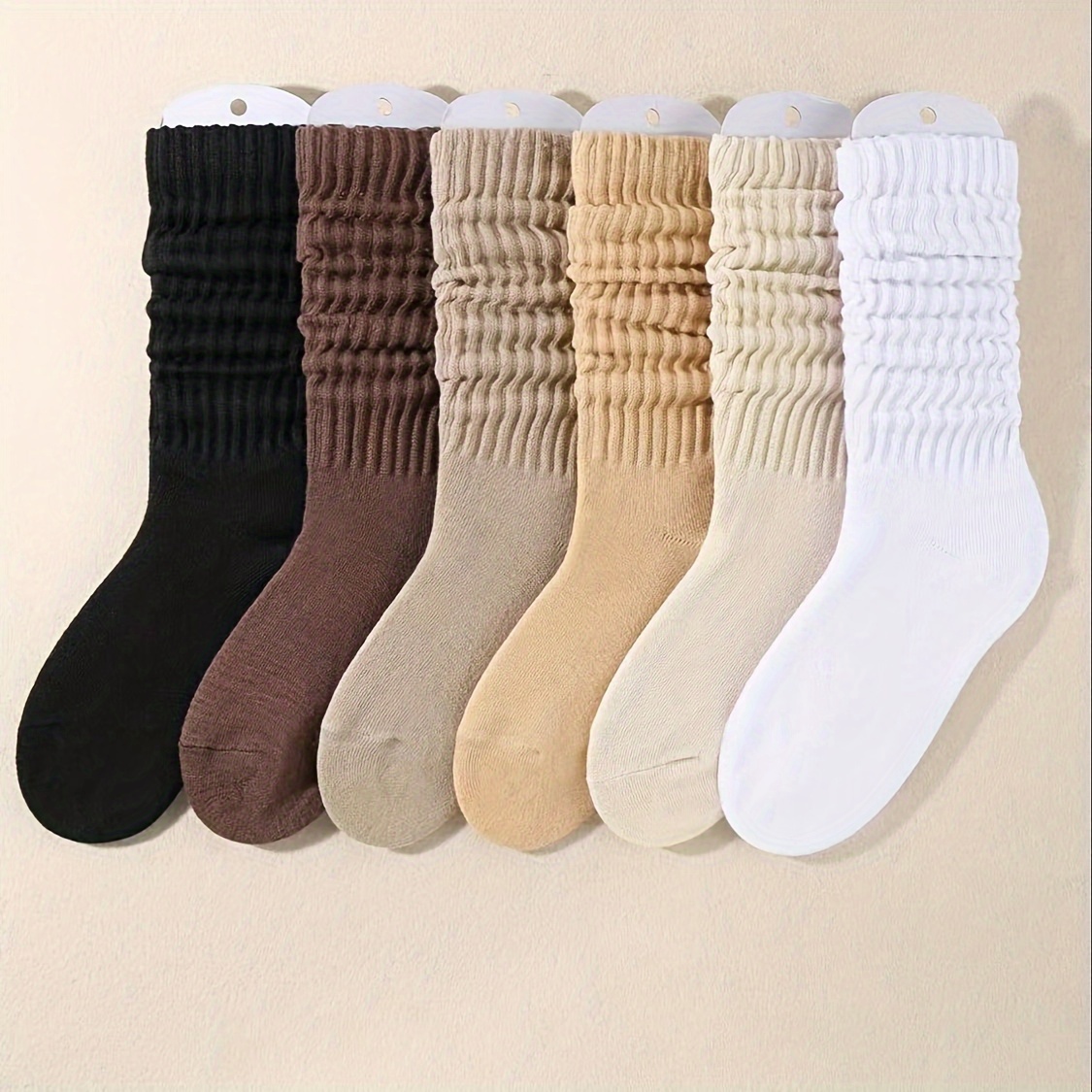 

6 Pairs Women's Cozy Winter Socks, Thick Warm Towel Bottoms, Comfortable Crew Length, Solid Color, Casual Long Tube Hosiery