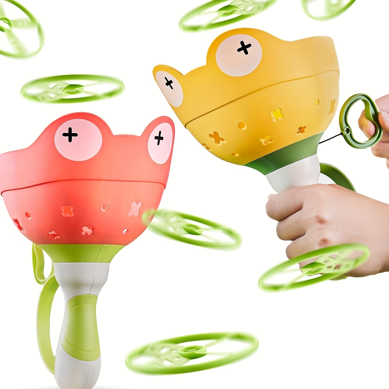 Hand-Pull Ejector Frog Flying Saucer Toy, Pack of 6