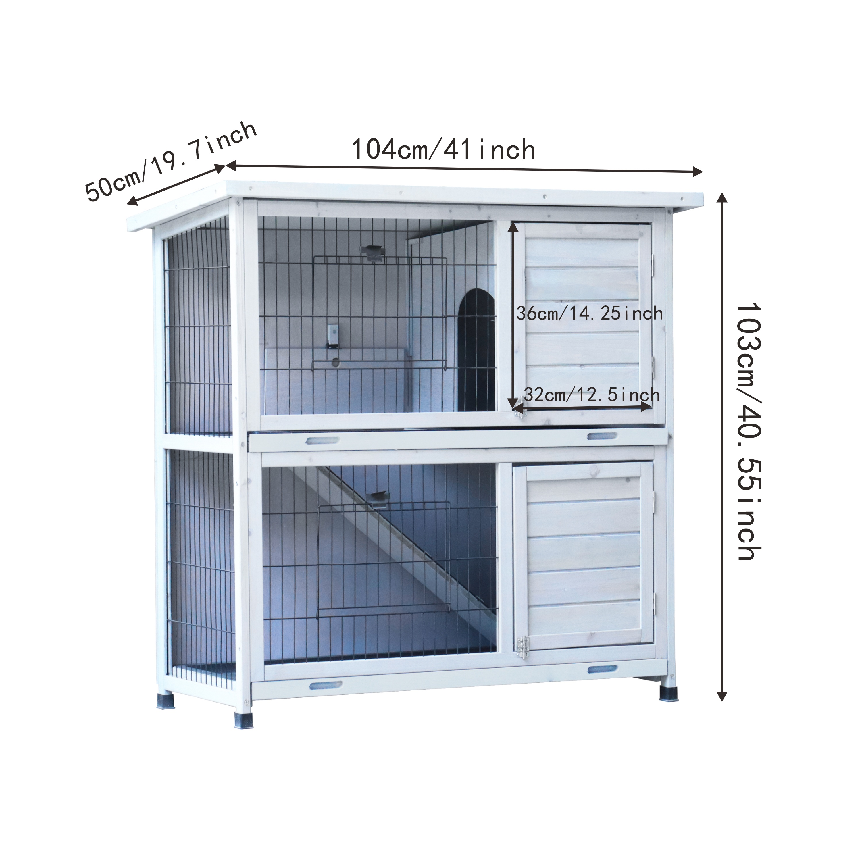 local warehouse rabbit hutch outdoor 2 story rabbit cage indoor with run bunny cage with 2 removable no leak trays pet cages with non slip ramp waterproof roof fence for small animals