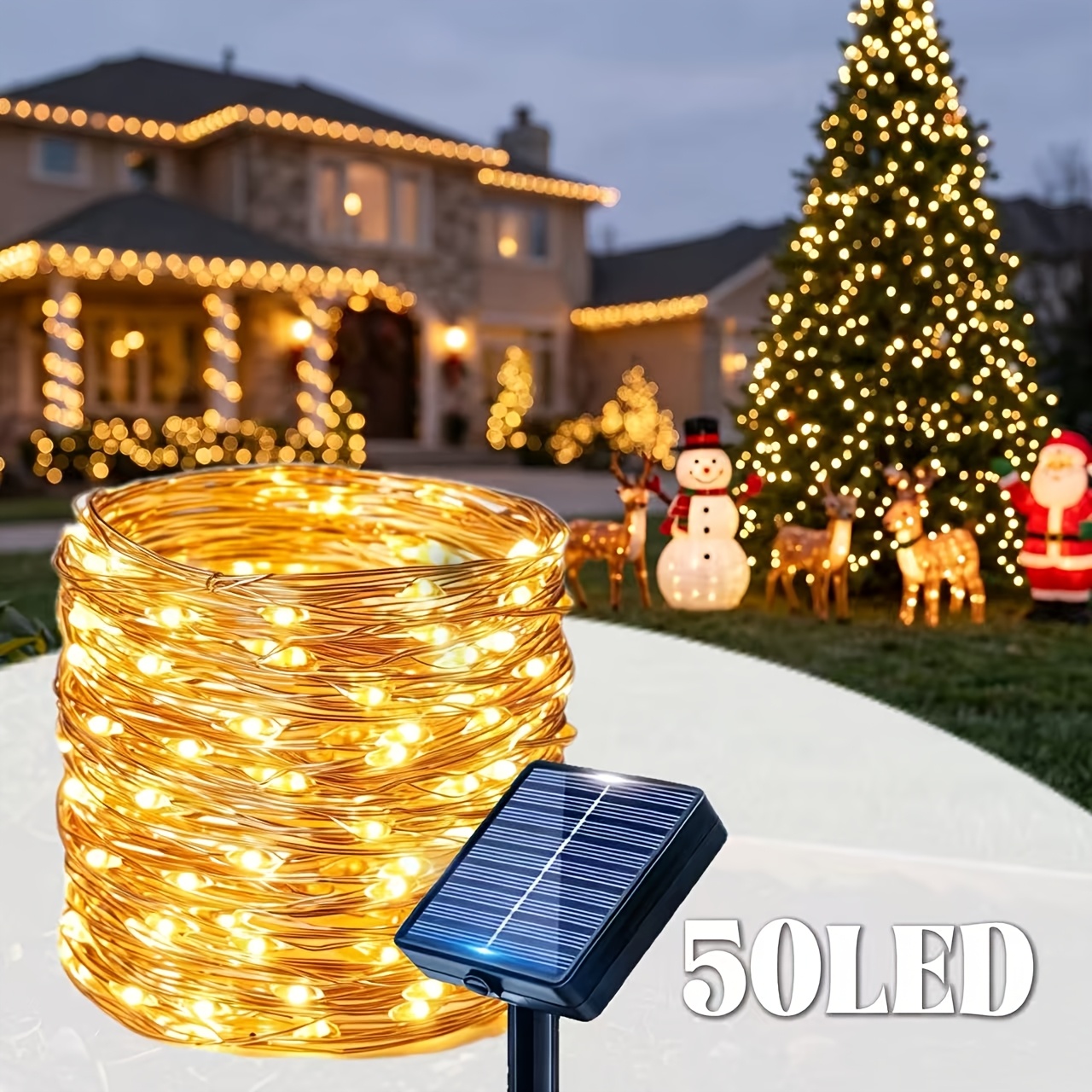 TEMU 1 Pack Of Solar-powered Copper Wire Outdoor String Lights, With 8 To Switch, Perfect For Decorating Patios, Gardens, And More. Great As Ambient