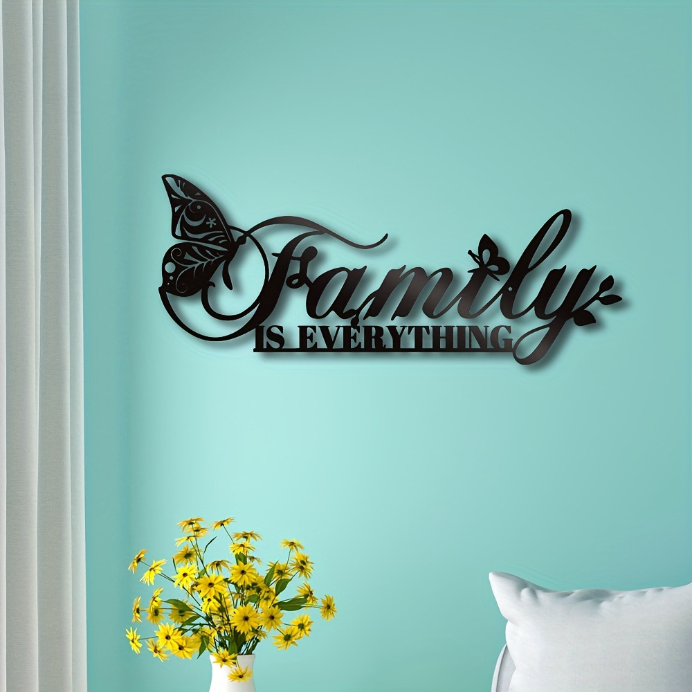 

1pc Black "" Metal Wall Art With Butterfly Design, Decorative Iron Word Sign For Home & Living Room Decor, Artistic Housewarming Gift