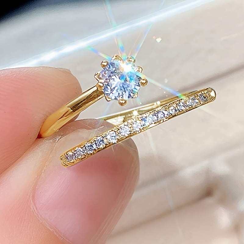 E-shop Einfache Zirkonia Offene Verstellbare Ringe Goldene Ringe für Frauen Party Ringe Schmuck