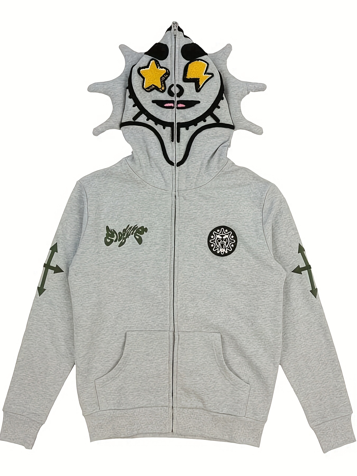 Y2k Womens Mens Full Zip Designer Hoodies Face Covering Gothic Harajuku  Puff Sleeves Graphic Print Oversized Clothing Black Jacket Eas