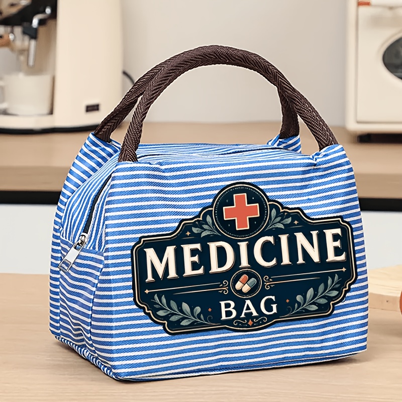 TEMU Retro Medicine Bag Striped Tote Bag Women's, Travel Essential Storage Bag And Laptop Bag, Portable Work Travel And Home Organization Bag, In