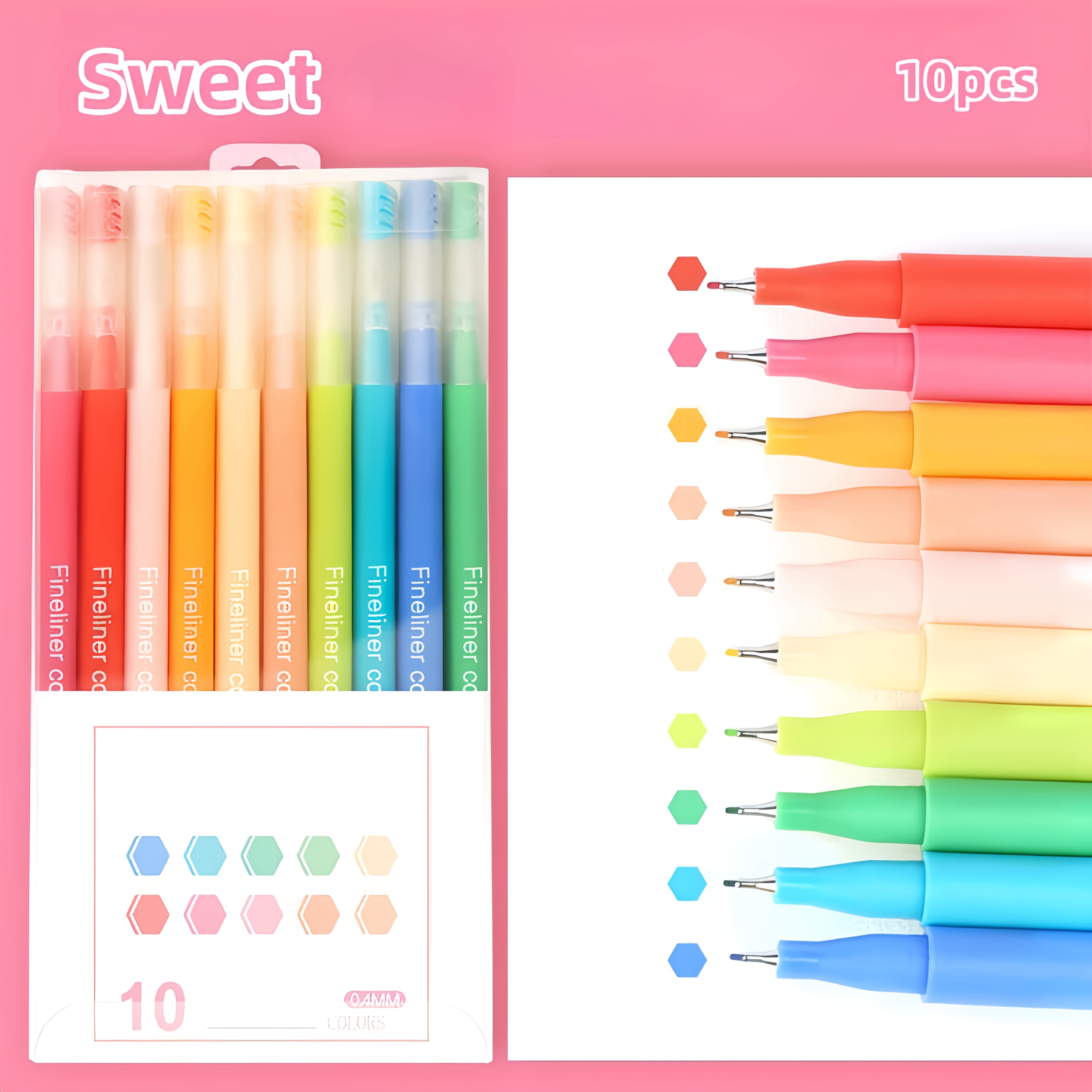 TEMU 10 pezzi di penne per appunti a con punte in fibra colorate, penne a tubo a ago , penne , penne fluorescenti , appunti a a punta fine, ,