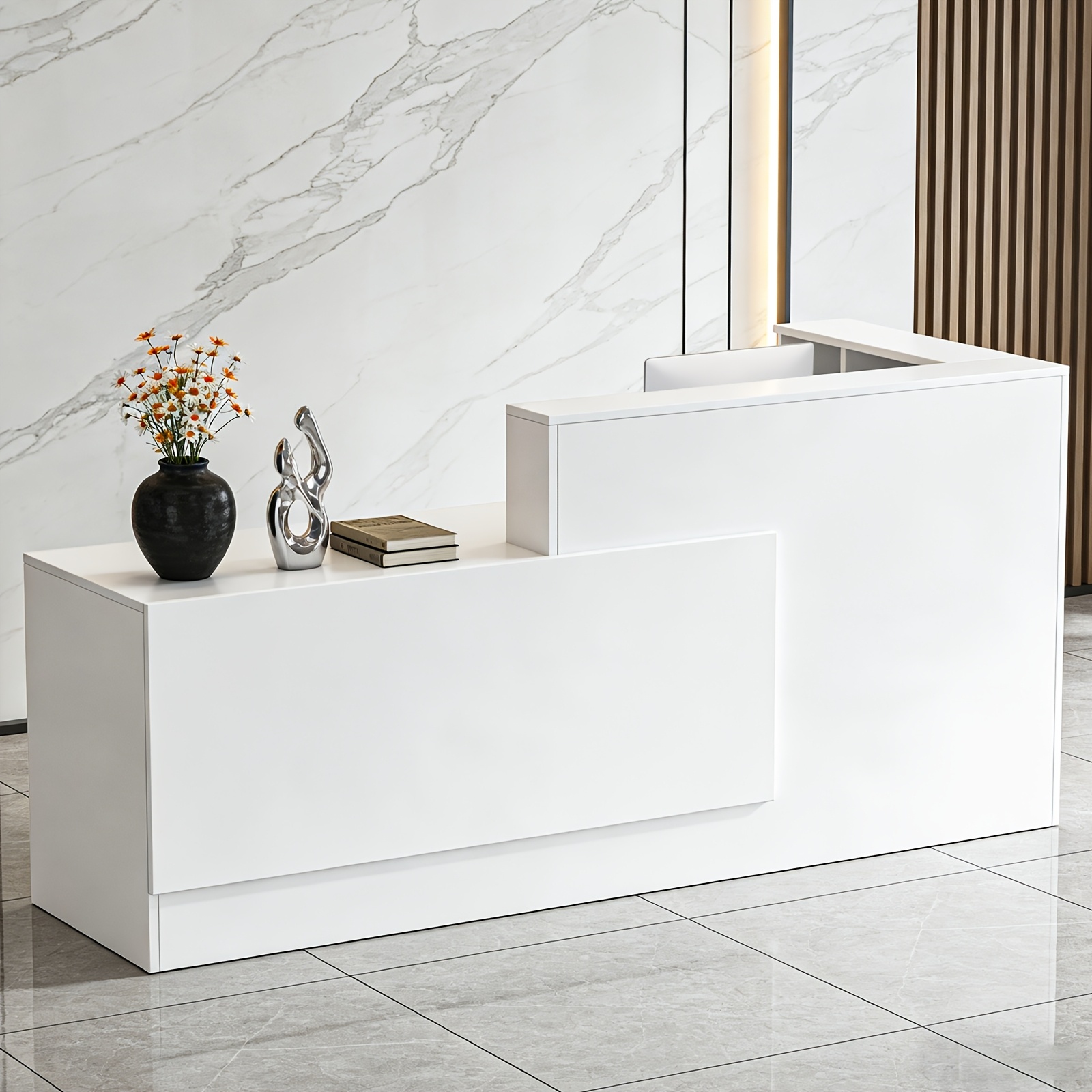 Reception Desk, Reception Desk With Drawers And Open Shelves, 180cm Reception Desk, , Suitable For Salons, Offices, Lobbies, Retail Stores