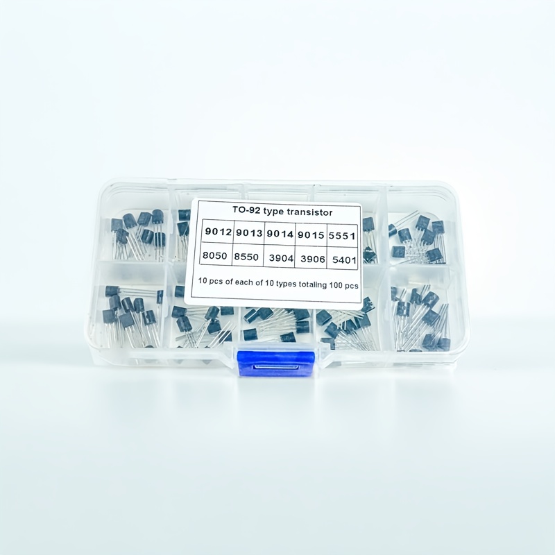 TEMU 100 Pezzi Kit Transistor e TO-92 con Scatola Portaoggetti, 10 Modelli Comuni: S8050, S8550, S9012, S9013, S9014, S9015, 2N3904, 2N3906, 2N5551,