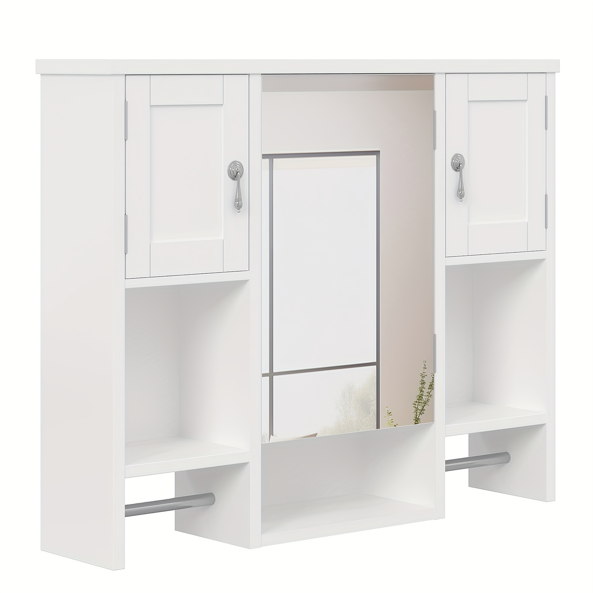 TEMU Bathroom Wall Cabinet With Mirror And 2 Towels Bars, Wall Mounted Medicine Cabinet With Open Shelves