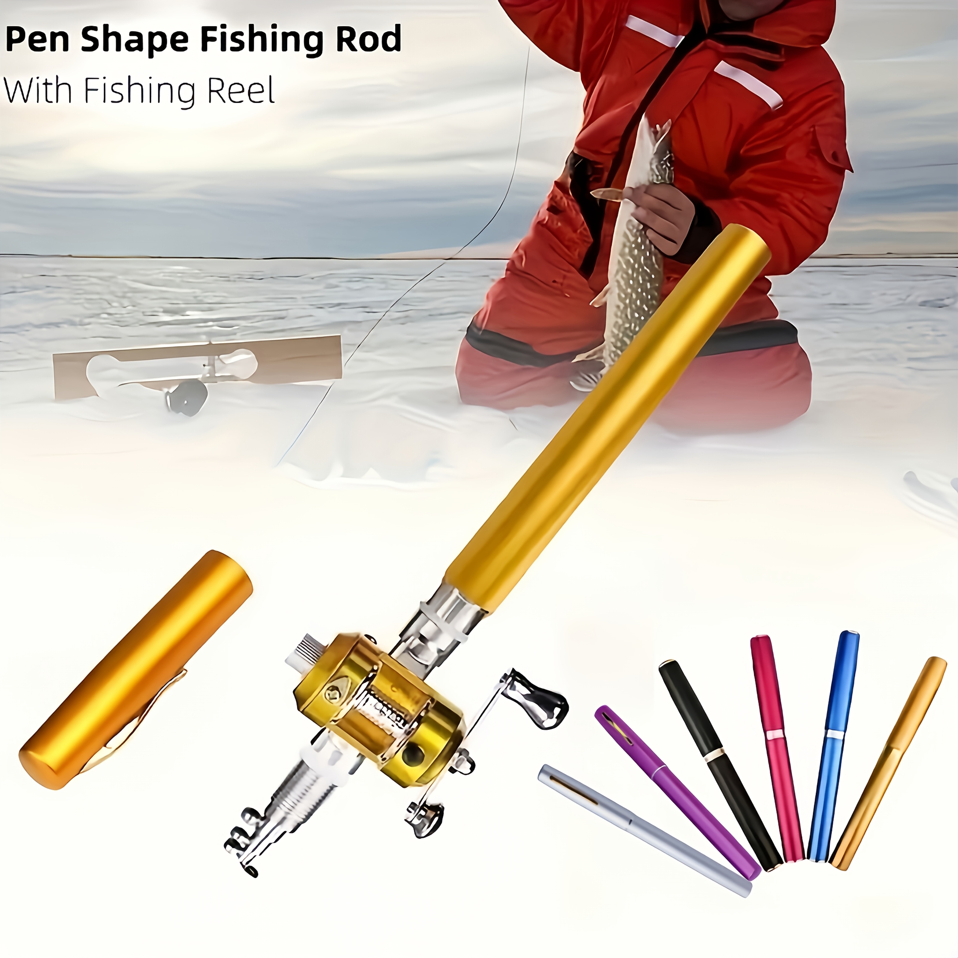 1set portable mini pocket fishing rod with spinning reel - foldable telescopic lightweight white   rod, suitable for rivers, lakes, reservoirs, ice fishing 0