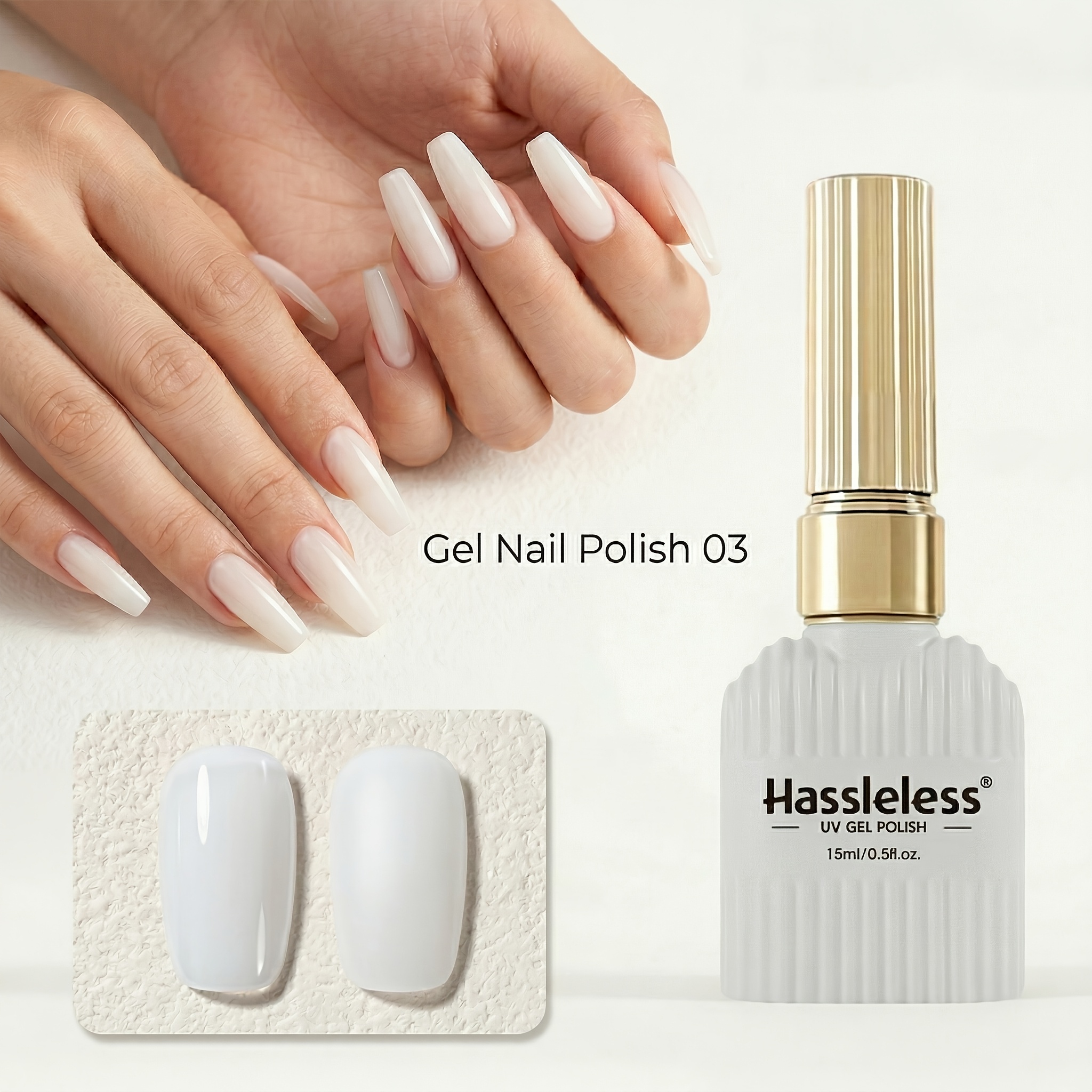 Image of 15ml 1 Bottle Milky White Gel For Nail, Translucent And Semi-permanent Products, Specifically Designed For Use, Alcohol-free, Provides Shine For Nail Art In Nail Salons