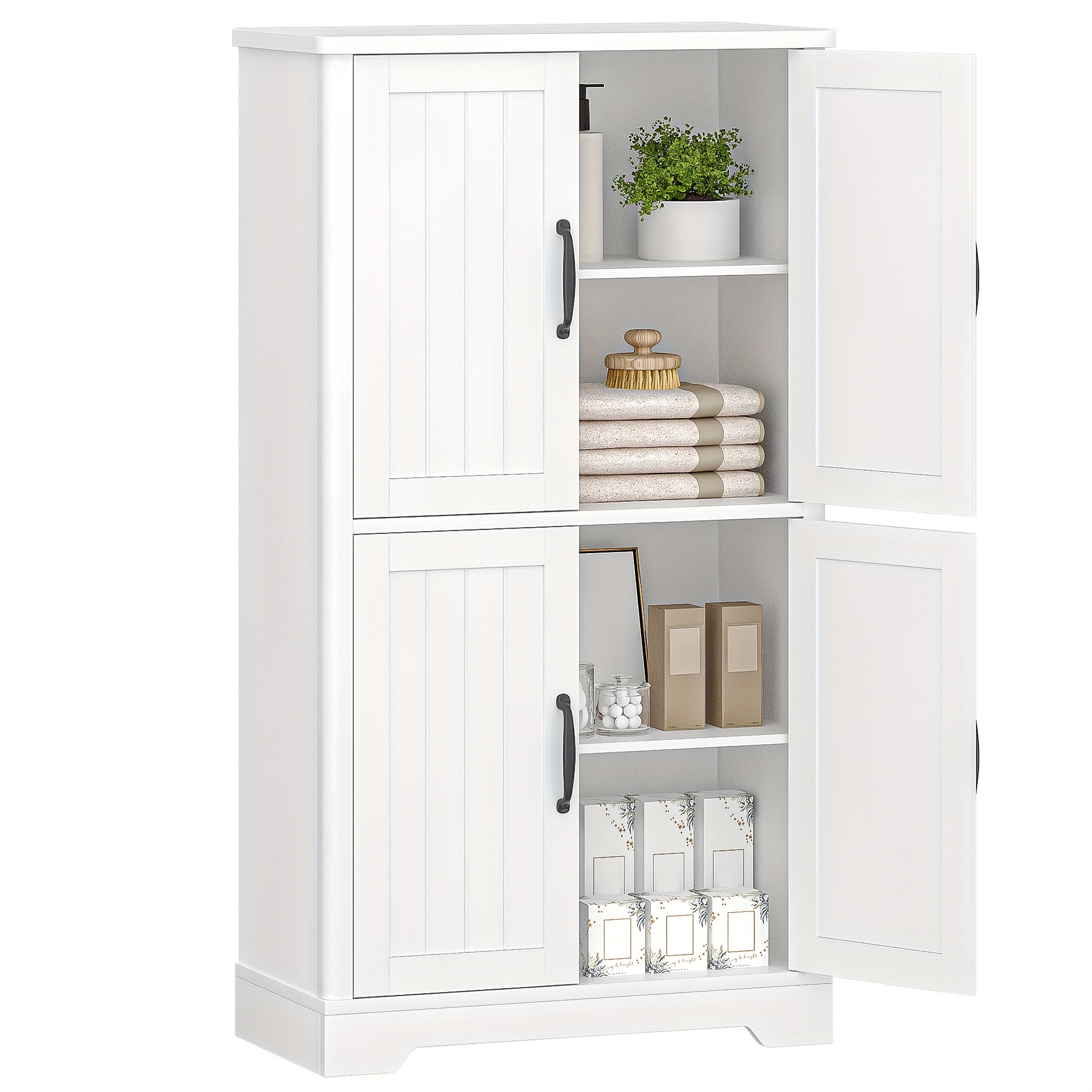 E-shop Bad Schrank, Aufbewahrungsschrank, Stehschrank, mit 4 Türen, Verstellbare Regale, Multifunktionaler Schrank für Wohnzimmer, Küche, Schlafzimmer,