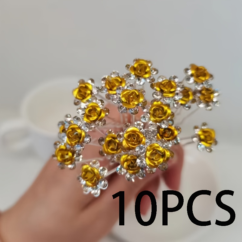 10pcs, Women's U-shaped Hair Accessories, Rhinestone Rose Bridal Hairpin, Hairpin, Hair Fork, Hairpin, Daily Simple And Versatile Wedding And Headwear