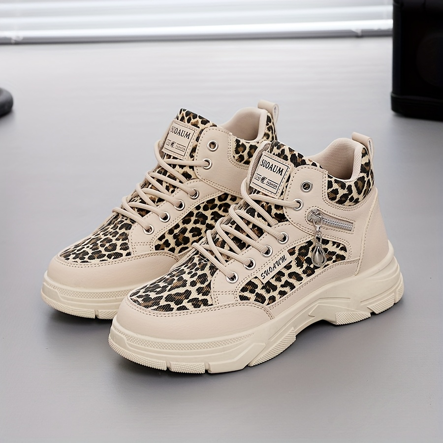 women's leopard/blue white high top sneakers thick sole Temu Norway