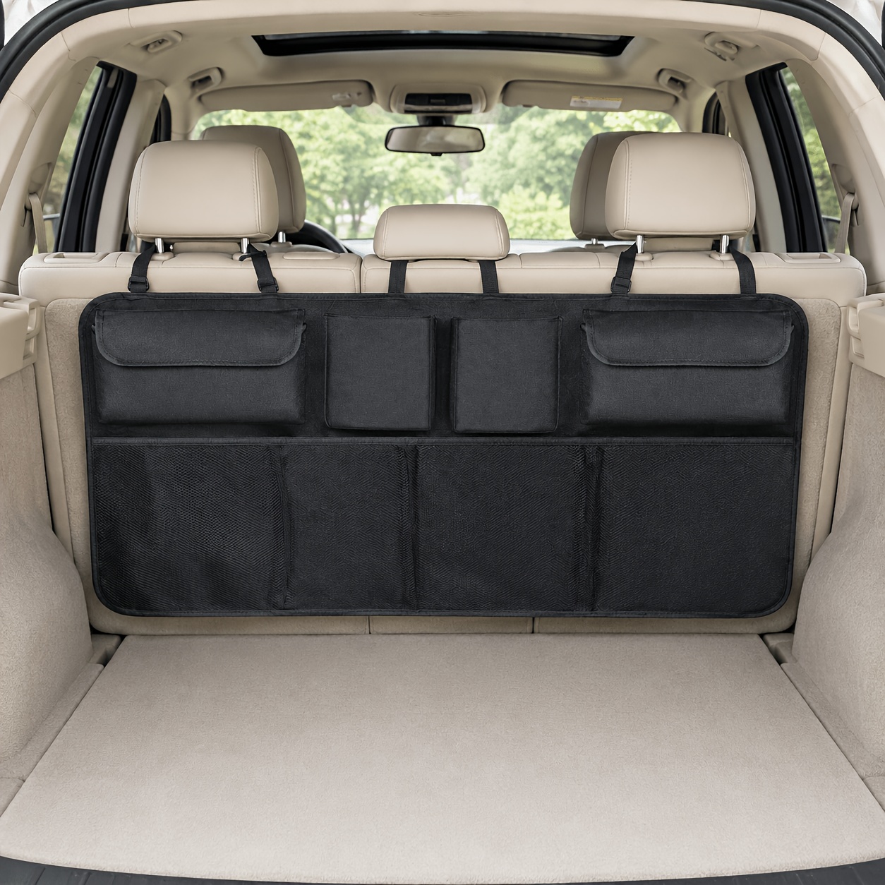 TEMU Car Suitcase Organizer Large Capacity Backseat With Pockets Car Organizer | Large Multi- Backseat Organizer Universal Black Storage Accessory