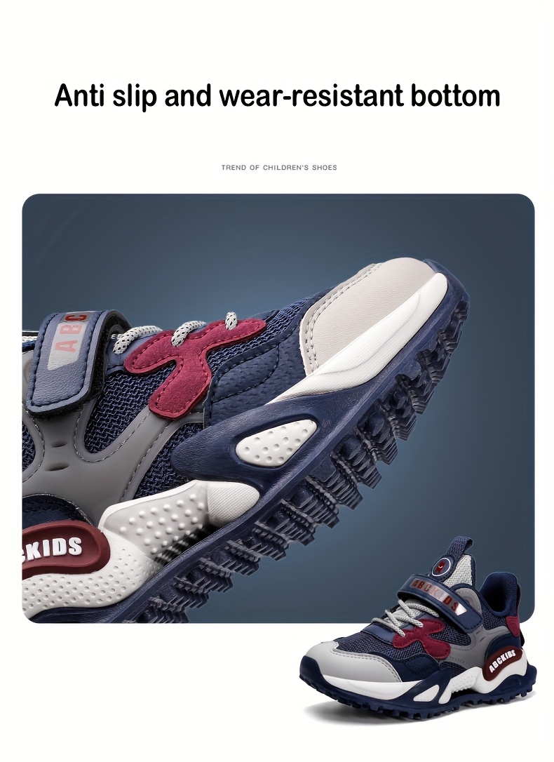 Boys' Breathable Mesh Sneakers with Non-Slip EVA Sole, Closure & Cushioned Insole - Lightweight Low-Top Running Shoes for Outdoor Play, School, Sports - Navy Blue & Red Accents, School Sneakers, Sporty Design, Durable Construction, Schoolage Kids