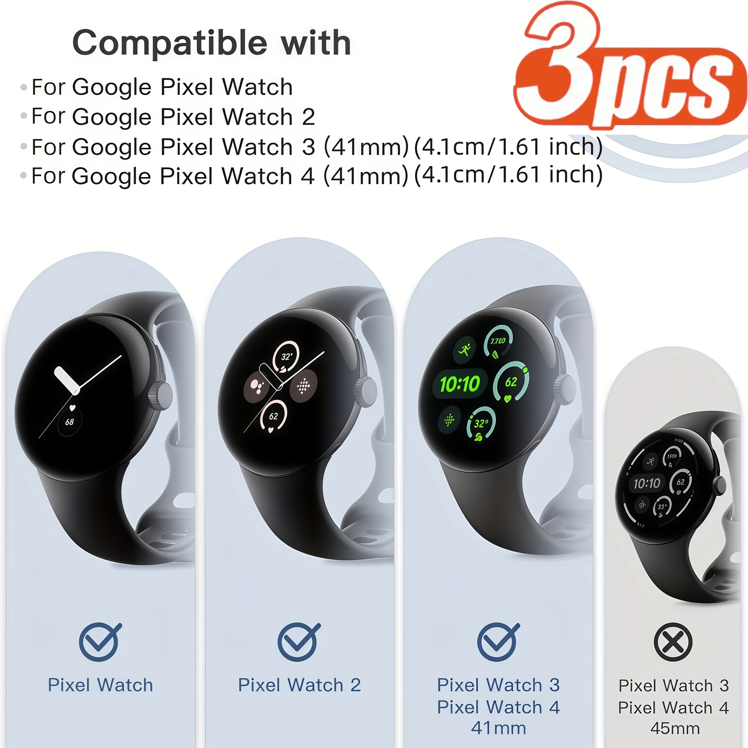 E-shop 8er/5er/3er Hydrogel Display-Schutzfolie für Google Pixel Watch 1/2/3/4 (41mm/45mm, Modelle 2022-2025), Weiche TPU-Folie, Nicht aus Hartglas,